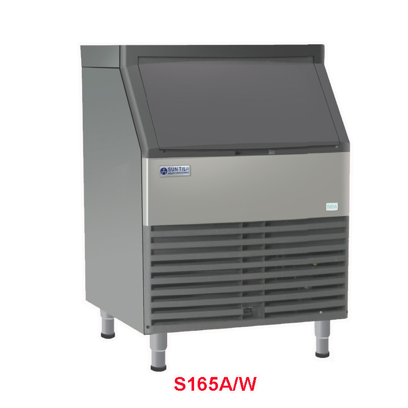 Máy làm đá viên SunTier S165A/W là dòng máy làm đá, khả năng làm đá 75Kg, đá sạch hình vuông kích thước 22x22x22mm, ngăn chứa đá 38Kg, điện áp 220V/50Hz/730W phù hợp dùng cho nhà hàng, khách sạn, quán bar, club,… Máy làm đá viên SunTier S165A/W