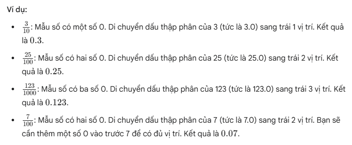 Chuyển đổi giữa phân số thập phân và số thập phân