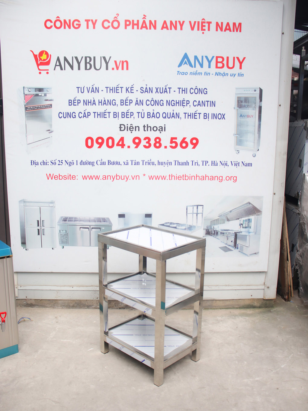 Kệ Inox 3 tầng KI-3T để máy đun nước 60 lít