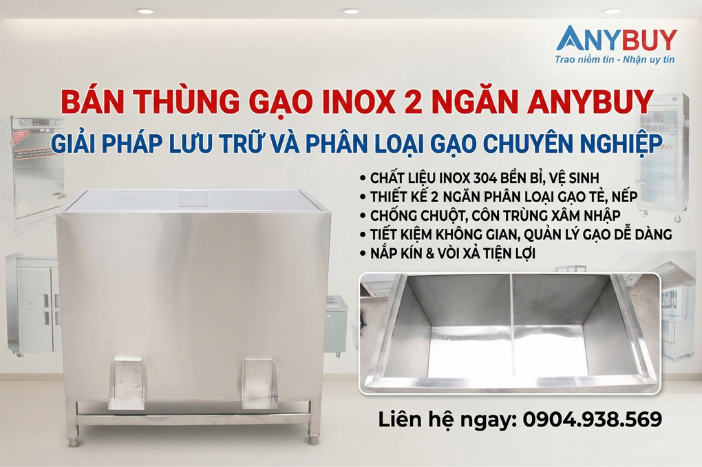 TGI2N Thùng Gạo Inox 2 Ngăn Thiết Bị Nhà Hàng TGI 2N Thùng Gạo Inox 2 Ngăn