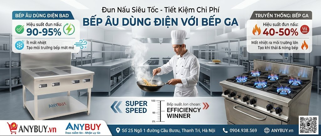Bếp Âu dùng điện không chỉ mang lại hiệu suất đun nấu vượt trội tốc độ nhanh hơn mà còn là giải pháp kinh tế dài hạn cho các gian bếp công nghiệp nhà hàng khách sạn so với bếp Âu dùng gas Thiết Bị Nhà Hàng Đun Nấu Siêu Tốc Tiết Kiệm Chi Phí