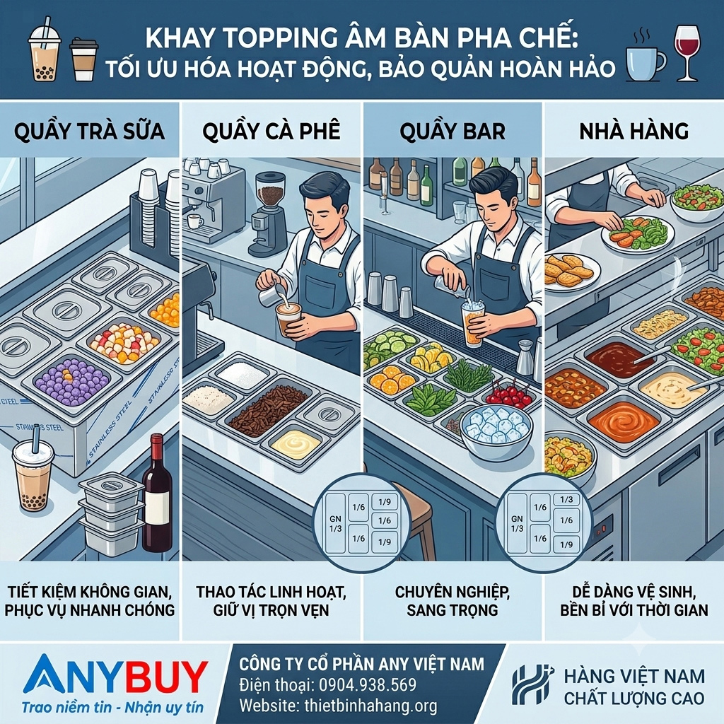 Khay Topping Âm Bàn Pha Chế Thiết Bị Nhà Hàng Khay Topping Âm Bàn Pha Chế