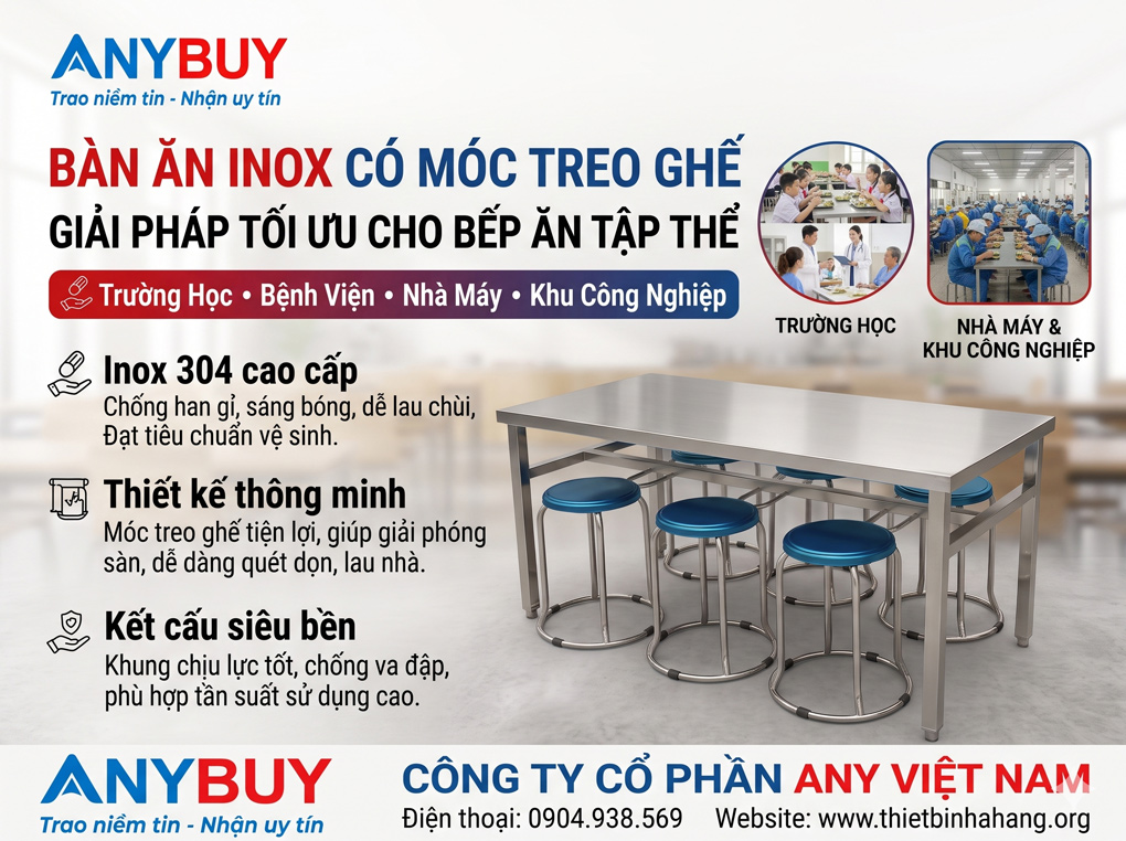 Bàn Ăn Inox Có Móc Treo Ghế