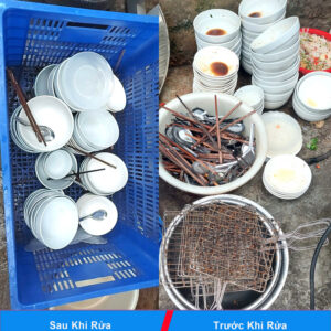 Bát đũa trước và sau khi rửa