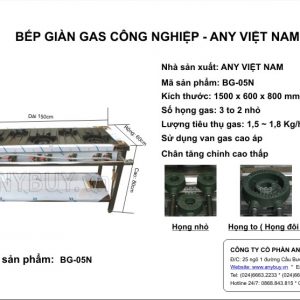 Thông số kỹ thuật Bếp giàn gas công nghiệp Hàn Quốc 3 to 2 nhỏ BG-05N