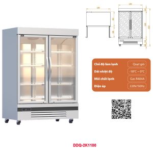 Tủ đông đứng 2 cánh kính DDQ-2K1100 dung tích 1100 lít