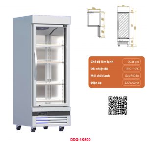 Tủ đông đứng 1 cánh kính DDQ-1K500 dung tích 500 lít