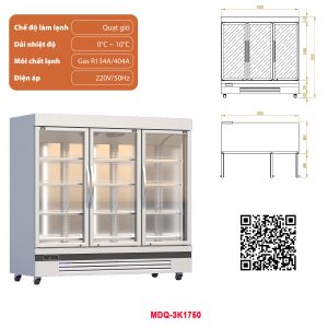 Tủ mát đứng 3 cánh kính MDQ-3K1750