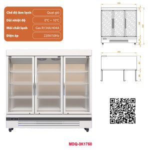 Tủ mát đứng 3 cánh kính MDQ-3K1750