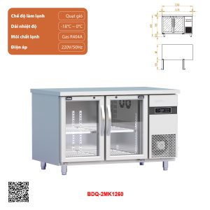 Tủ bàn đông quạt gió 2 cánh kính BDQ-2MK1260