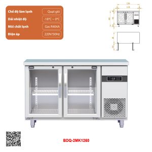 Tủ bàn đông quạt gió 2 cánh kính BDQ-2MK1260