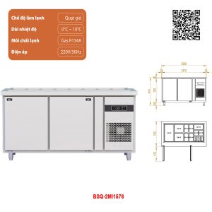 Tủ bàn salad quạt gió 2 cánh BSQ-2MI1576