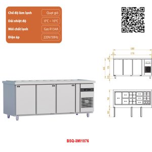 Tủ bàn Salad quạt gió 3 cánh BSQ-3MI1876