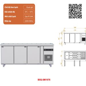 Tủ bàn Salad quạt gió 3 cánh BSQ-3MI1876