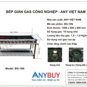 Thông số kỹ thuật Bếp giàn gas 10 họng nhỏ