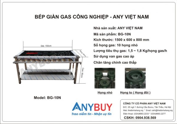 bep gian gas 10 hong nho Thông số kỹ thuật Bếp giàn gas 10 họng nhỏ
