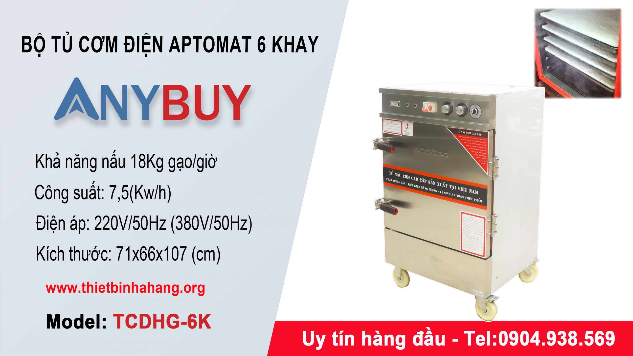 Giới thiệu Tủ Cơm 6 Khay nấu 18Kg gạo