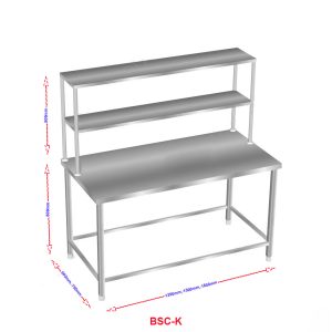 Kích thước Bàn Sơ chế Soạn Đồ kết hợp Kệ để đồ phía trên BSC-K