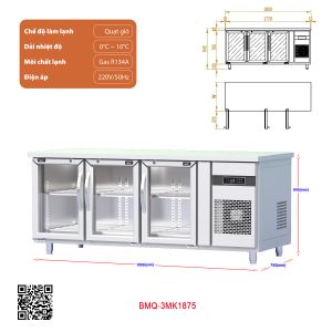 Tủ bàn mát quạt gió 3 cánh BMQ-3MK1875