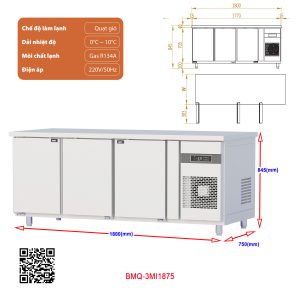 Tủ bàn mát quạt gió 3 cánh BMQ-3MI1875