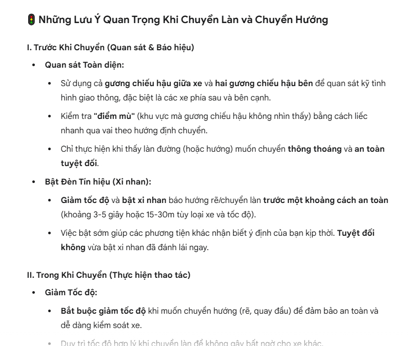 Những Lưu Ý Quan Trọng Khi Chuyển Làn và Chuyển Hư