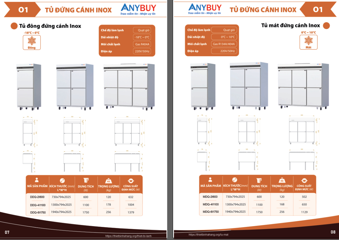 Catalogue Tủ Cấp Đông Lạnh ANYBUY