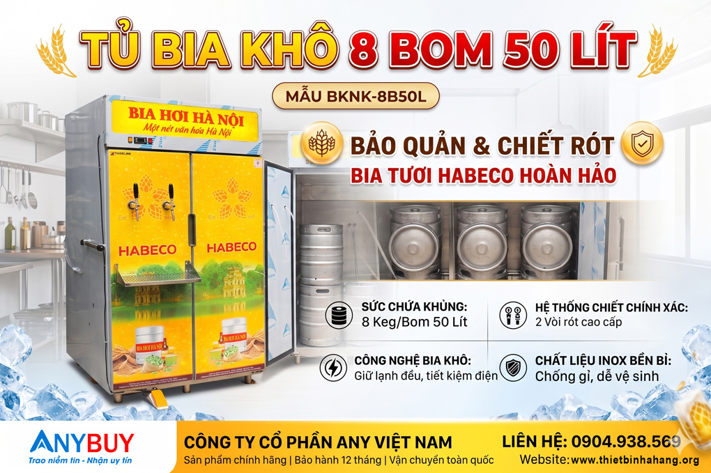 Tủ Bia Khô 8 Bom 50 Lít Mẫu BKNK 8B50L Giải Pháp Bảo Quản Chiết Rót Bia Hơi Chuyên Dụng Cho Nhà Hàng Lớn