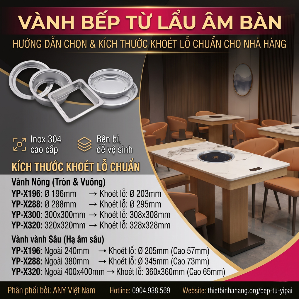 Vành Bếp Từ Lẩu Âm Bàn Hướng Dẫn Chọn Kích Thước Khoét Lỗ Chuẩn Cho Nhà Hàng